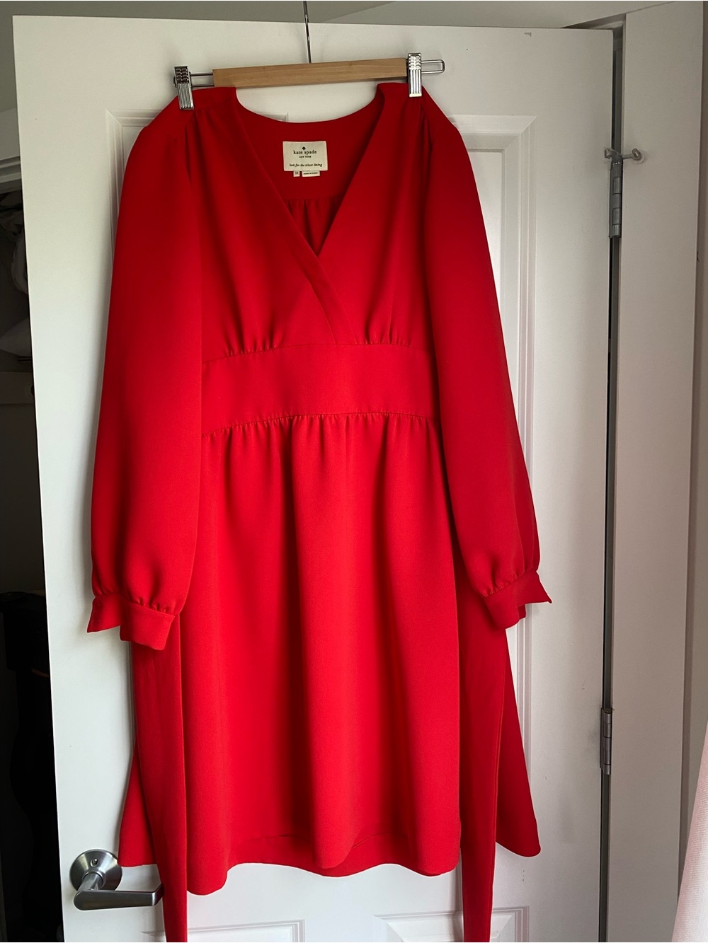 Kate Spade Red Long Sleeve V-Neck Tie Waist size 12
